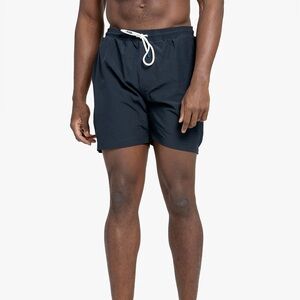 Men's Navy Quick-Dry Swim Trunks with Drawstring Waist